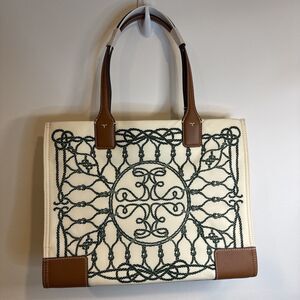 Tory Burch Small Ella Ivory Abstract Rope Print Nylon Leather Tote Bag NWT